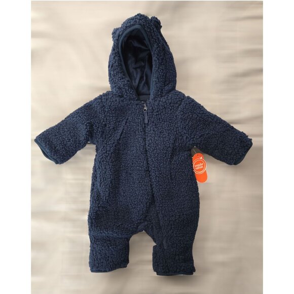 NWT Wonder Nation Teddy Fleece Pram Blue, 0-3M Hooded Bunting Suit - Picture 1 of 4